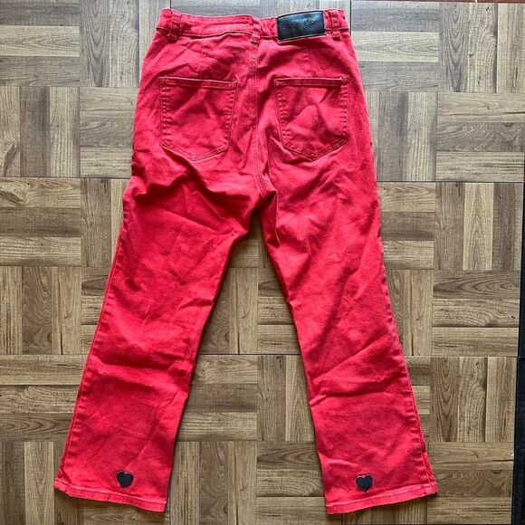 Lazy Oaf Red Heart Denim Kick Flare high waisted trousers - Picture 2 of 5
